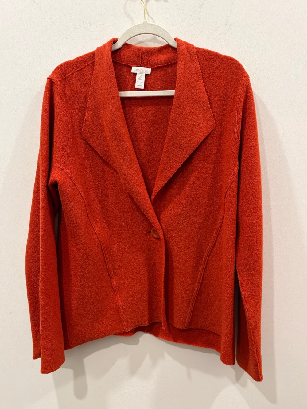 Chico's Red-Orange Single-Button Textured Knit 100% wool Blazer